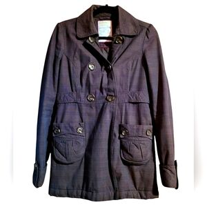 Vintage Y2K Gilmore Girls Aeropostale Brown Plaid Cotton Button Up Coat Sz Small